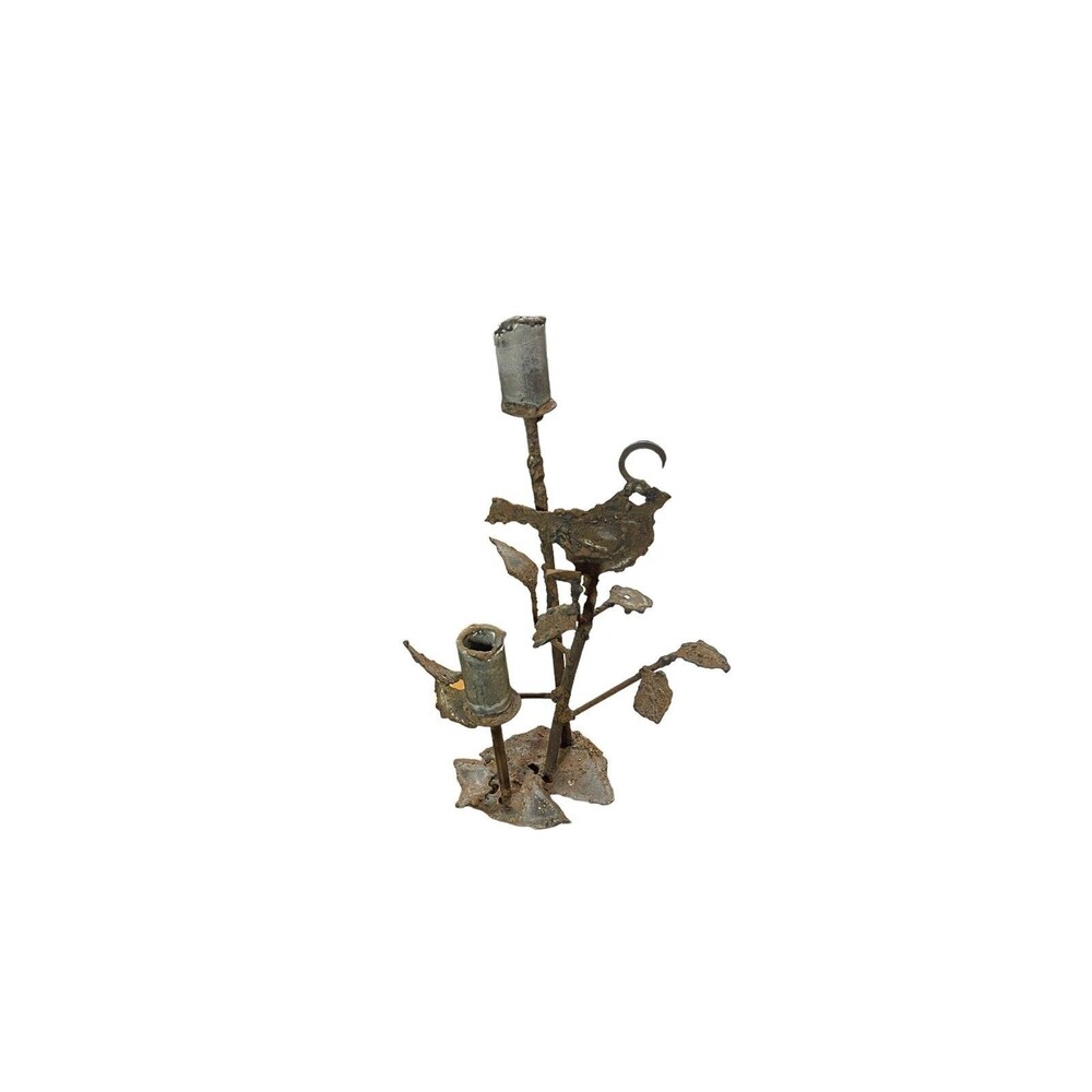Vintage 1970s Brutalist Candelabra Sculpture  Mid-Century Modern 16” X 9”